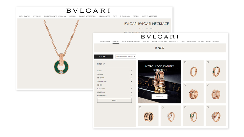 Example of jewelry ecommerce website design