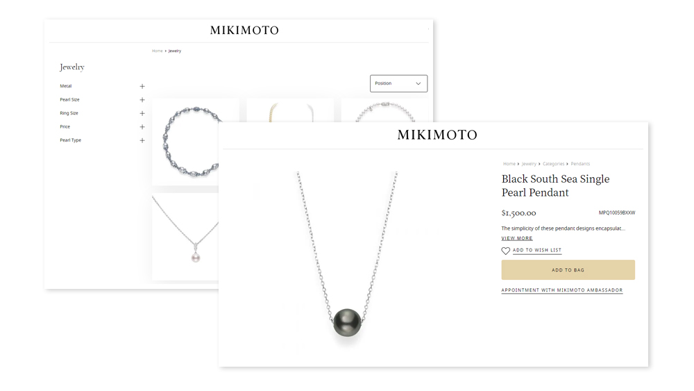 Example of jewelry ecommerce website design