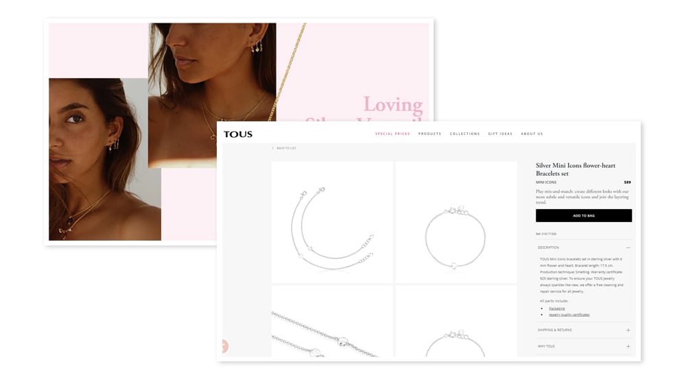 Example of jewelry ecommerce website design