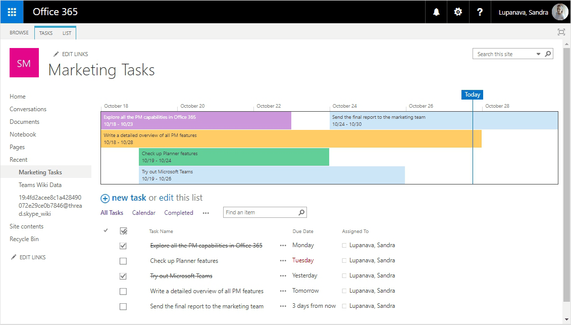 Microsoft Office 365 Gantt Chart