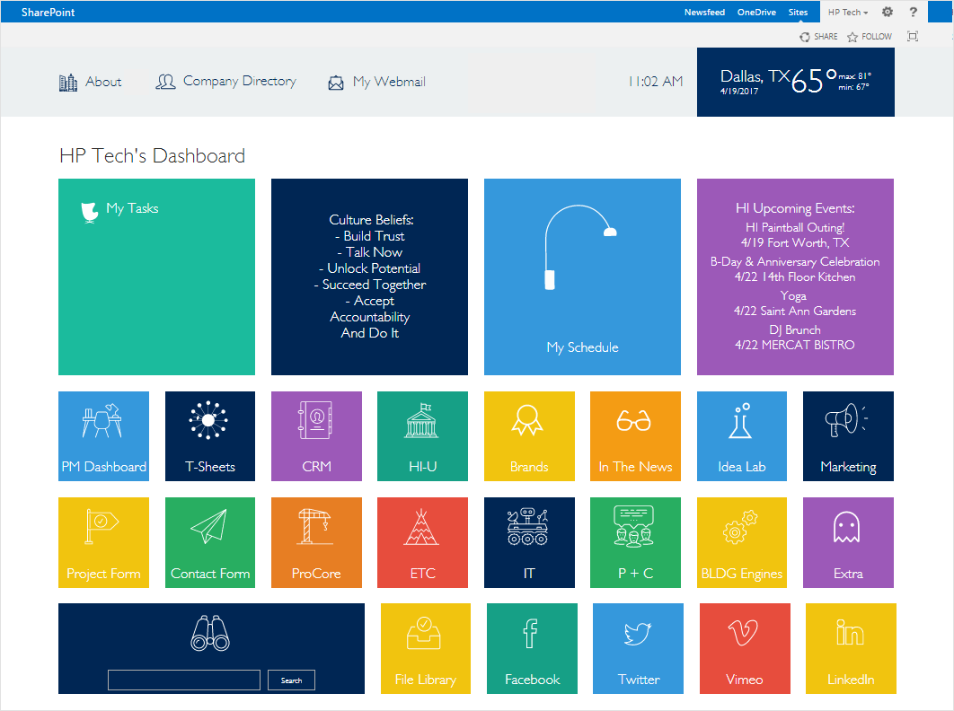 SharePoint Intranet Examples available out of the box