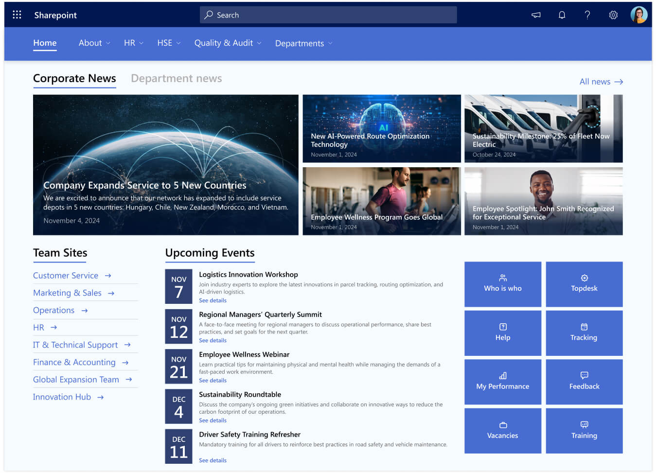 sharepoint intranet for an international parcel delivery company mid
