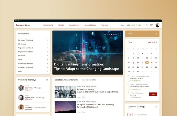 SharePoint Intranet for Effective Cross-Departmental Collaboration in a 45,000-Employee Bank
