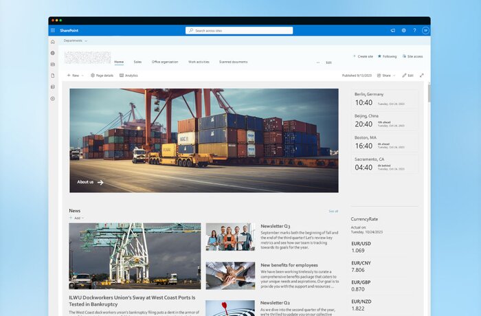 تخصيص شبكة داخلية قائمة على نظام شير بوينت لشركة خدمات لوجستية