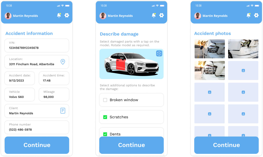 Vehicle claim filing app powered by 3D models