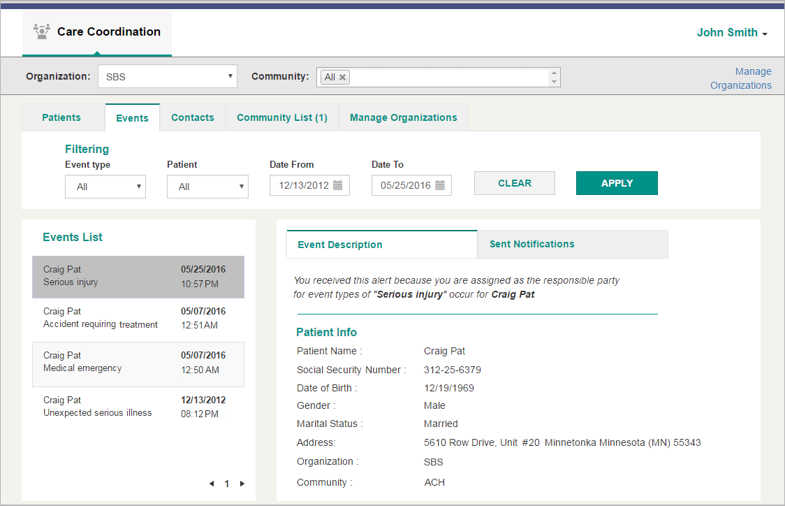care team coordination application alert