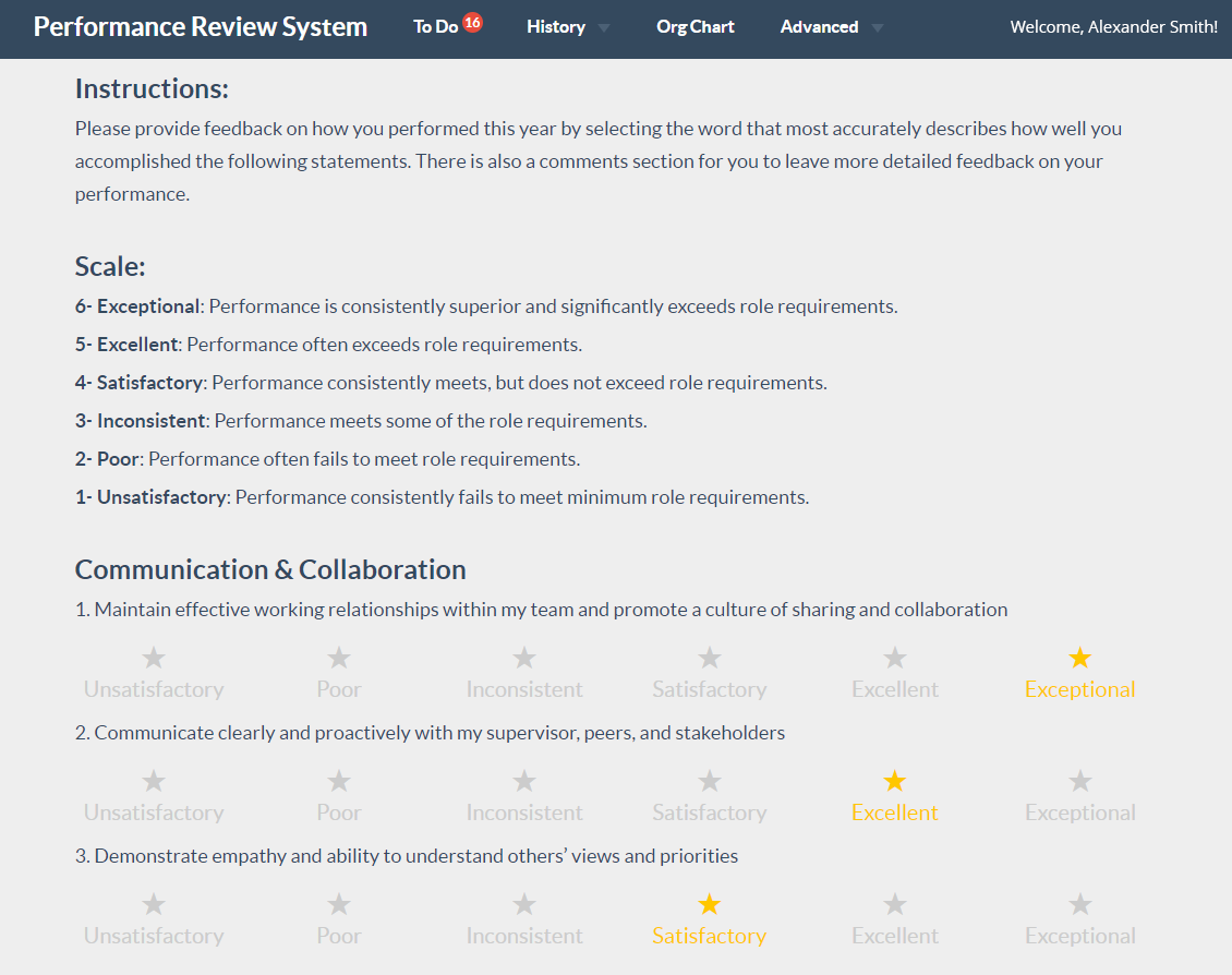 review screen