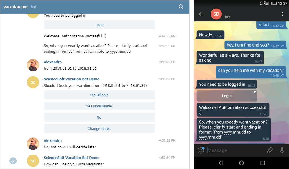 vacation chatbot intranet