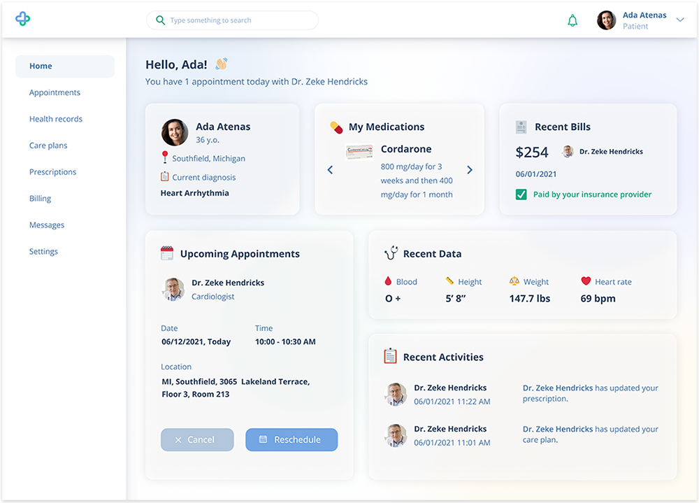 Patient portal with telemedicine functionality