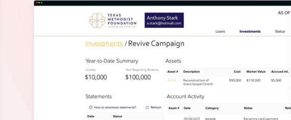 تحديث واجهة مستخدم البوابة المالية لمؤسسة Texas Methodist Foundation