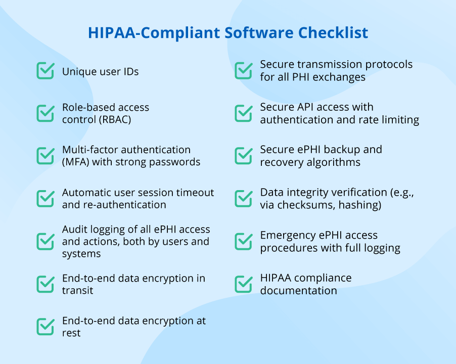 Checklist to quickly assess if healthcare software is HIPAA compliant