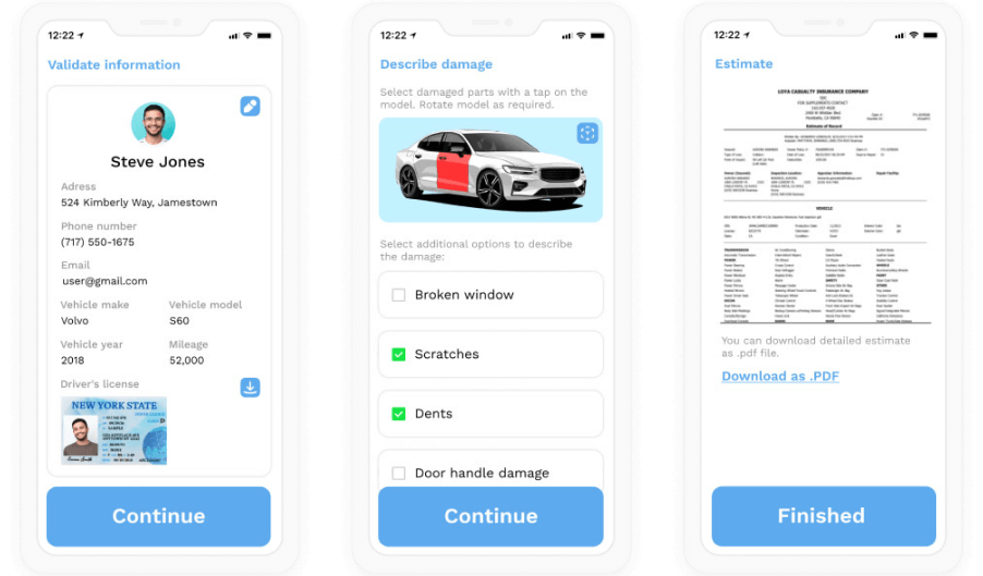 Vehicle claim self-filing app