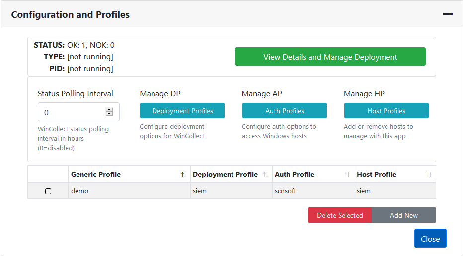 WinCollect configuration screen for QRadar log collection