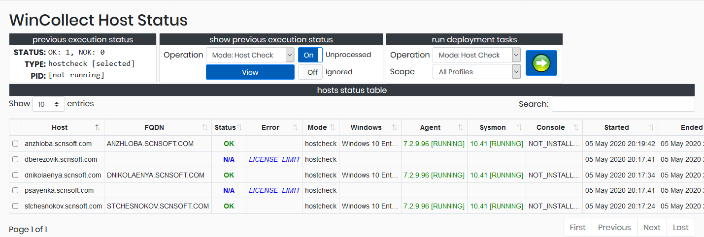 WinCollect monitoring screen with event collection details
