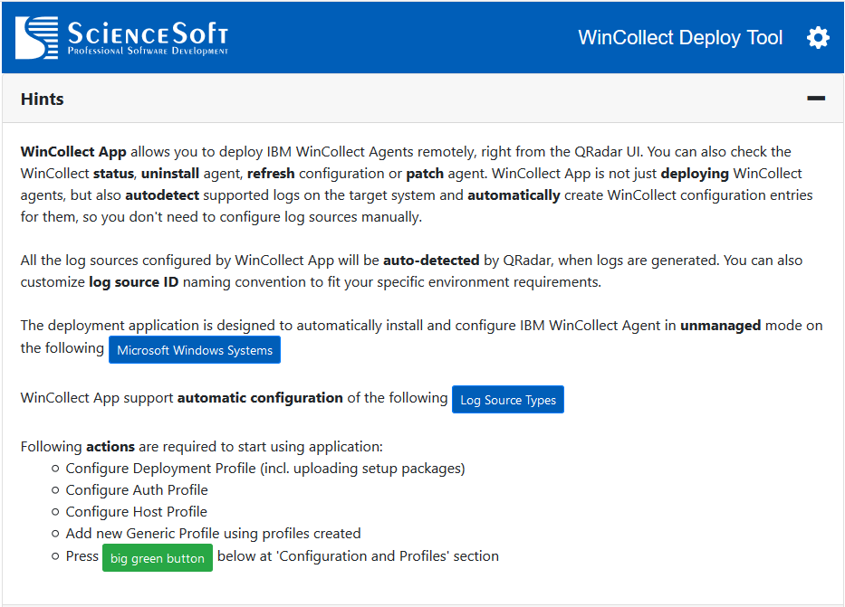 QWAD dashboard for managing WinCollect agents