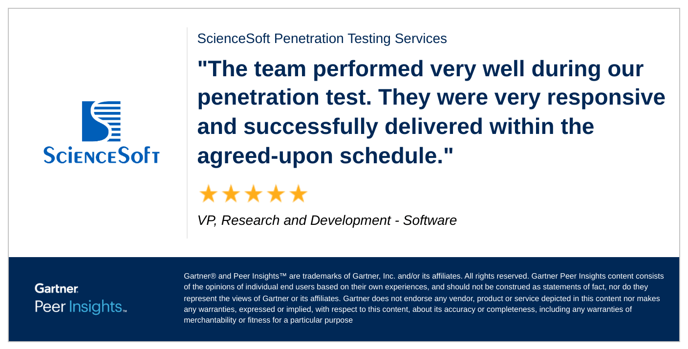 ScienceSoft penetration services - Gartner reviews